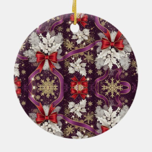 Winter Majesty — Gold Snowflakes & Scarlet Ribbons Keramisch Ornament (Achterkant)