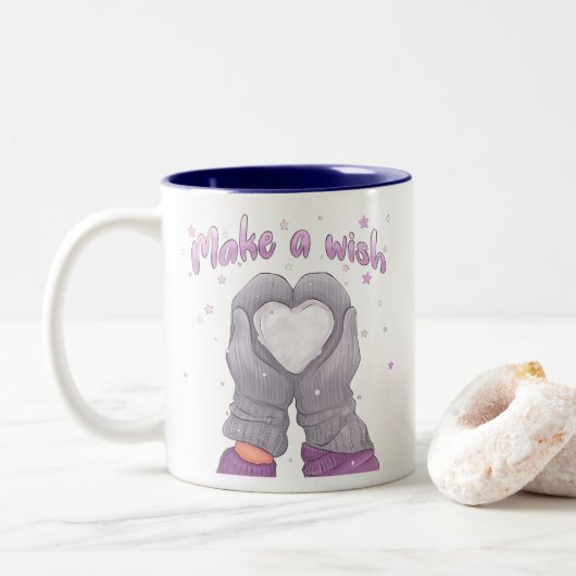 Winter Make A Wish Girly  Tweekleurige Koffiemok (Met donut)