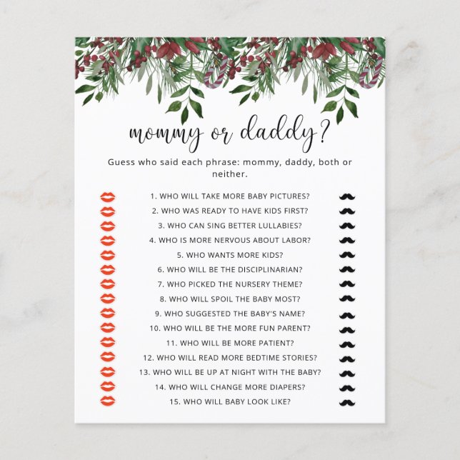 Winter mama of papa baby shower spel (Voorkant)
