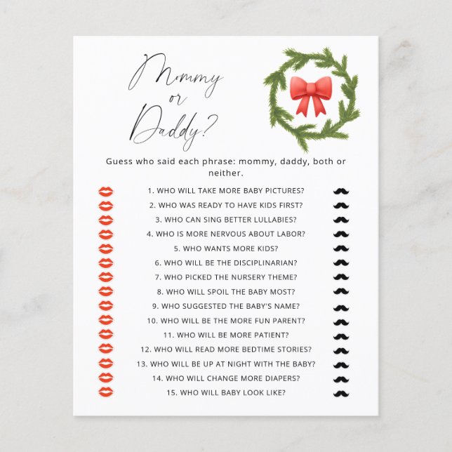 Winter mama of papa baby shower spel (Voorkant)