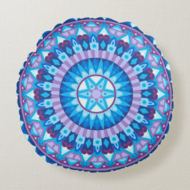 Winter Mandala Blauwe Sneeuwvlok Geometrisch Gezel Rond Kussen