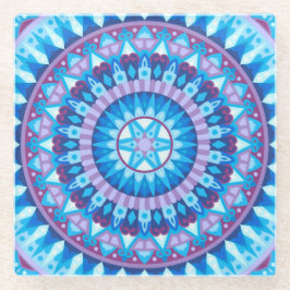 Winter Mandala Blauwe Sneeuwvlok Patroon Geometris Glazen Onderzetter