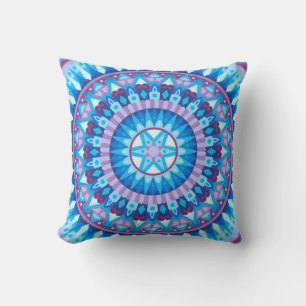 Winter Mandala Blauwe Sneeuwvlok Patroon Gezellig  Kussen