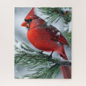Winter Mannelijke Kardinaal Bird Pine Kerstbruilof Legpuzzel (Verticaal)
