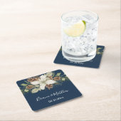 Winter Marine Blauw Elegant Script Bruiloft Kartonnen Onderzetters (Insitu)