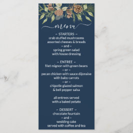 Winter Marine Blauw Elegant Script Bruiloft Menu