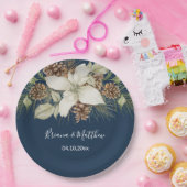 Winter Marine Blauw Elegant Script Bruiloft Papieren Bordje (Feest)