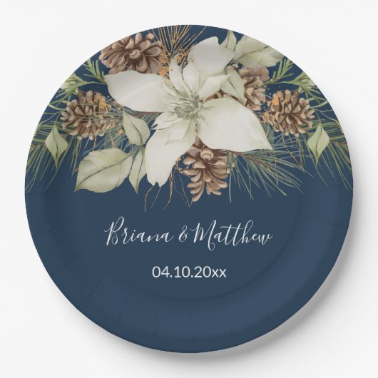 Winter Marine Blauw Elegant Script Bruiloft Papieren Bordje (Voorkant)