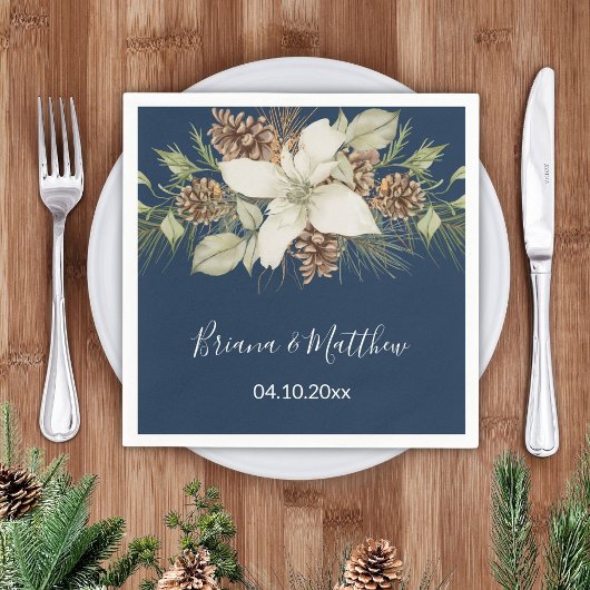 Winter Marine Blauw Elegant Script Bruiloft Servet
