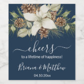 Winter Marine Blauw Elegant Script Bruiloft Wijn Etiket (Enkel label)