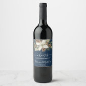 Winter Marine Blauw Elegant Script Bruiloft Wijn Etiket (Voorkant)