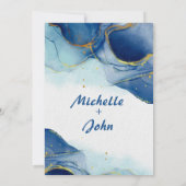 Winter Marmer waterverf Goud Blauw Bruiloft Kaart (Achterkant)