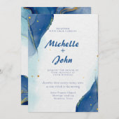 Winter Marmer waterverf Goud Blauw Bruiloft Kaart (Voorkant / Achterkant)