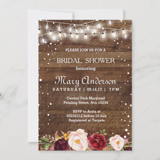 Winter Marsala Bruids Douche Uitnodiging (Voorkant)