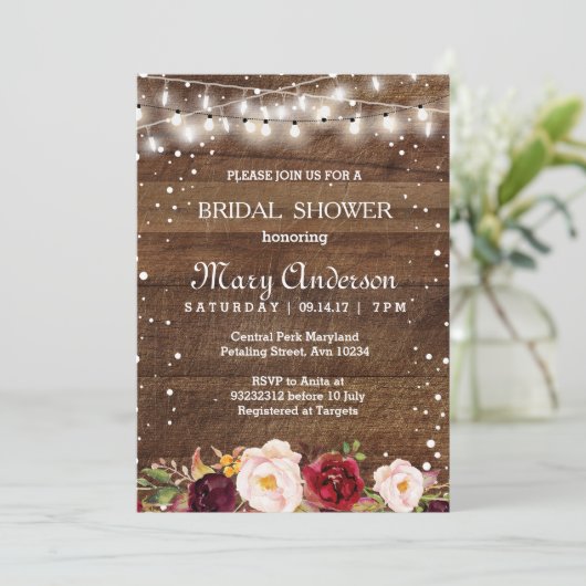 Winter Marsala Bruids Douche Uitnodiging (Staand voorkant)