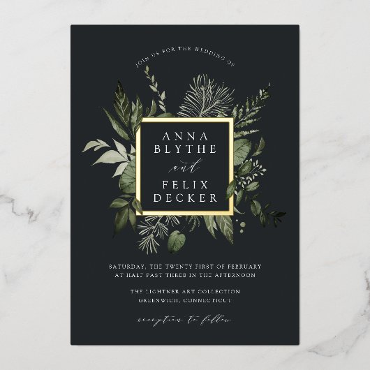 Winter Meadow Botanical Lijst Wedding Folie Uitnodiging (Voorkant)