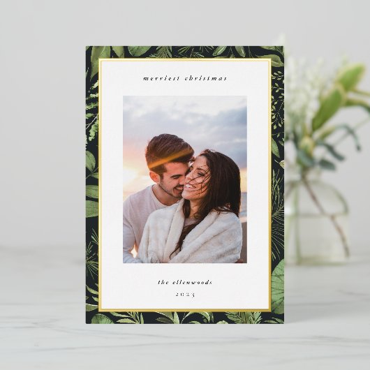 Winter Meadow | Botanische kerstfoto Folie Feestdagenkaart (Staand Voorkant)