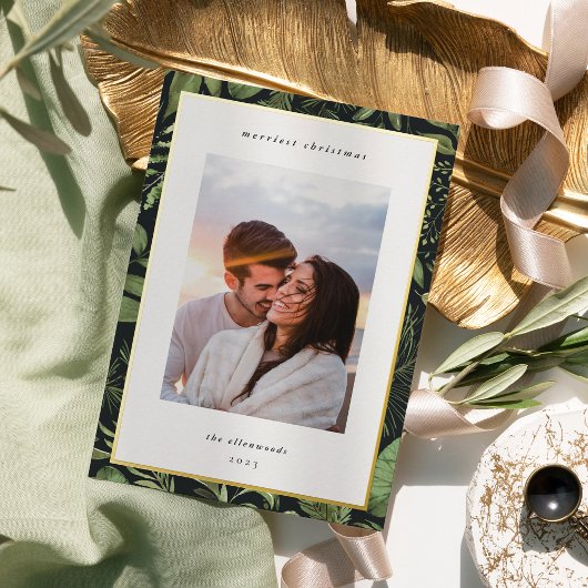 Winter Meadow | Botanische kerstfoto Folie Feestdagenkaart