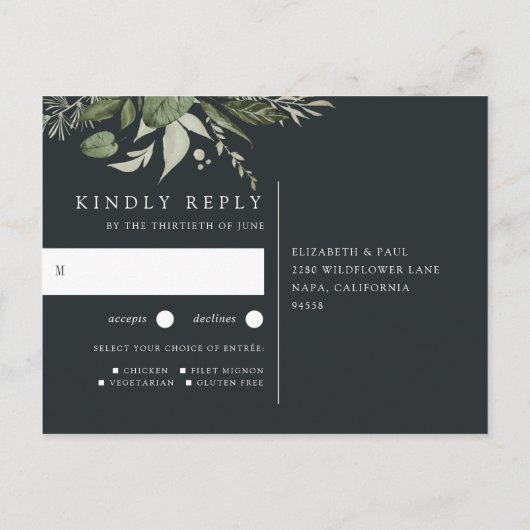 Winter Meadow | Botanische keuzeweddenschap met ma Uitnodiging Briefkaart (Achterkant)