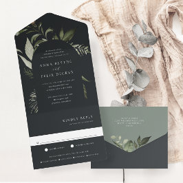 Winter Meadow Green Botanical Arch Wedding All In One Uitnodiging