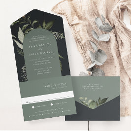 Winter Meadow Green Botanical Arch Wedding All In One Uitnodiging
