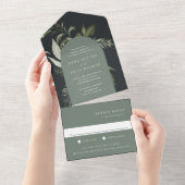 Winter Meadow Green Botanical Arch Wedding All In One Uitnodiging (Afscheurbaar)