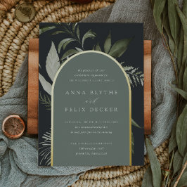 Winter Meadow Green Botanical Arch Wedding Folie Uitnodiging