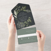 Winter Meadow Green Botanical Lijst Wedding All In One Uitnodiging (Afscheurbaar)