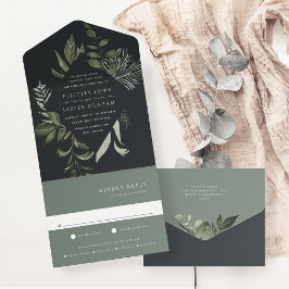 Winter Meadow Green Botanical Lijst Wedding All In One Uitnodiging