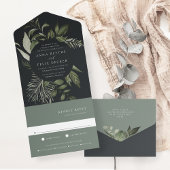 Winter Meadow Green Botanical Lijst Wedding All In One Uitnodiging