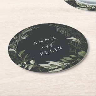 Winter Meadow Green Botanical Personalized Weddens Ronde Kartonnen Onderzetter