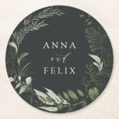 Winter Meadow Green Botanical Personalized Weddens Ronde Kartonnen Onderzetter (Voorkant)