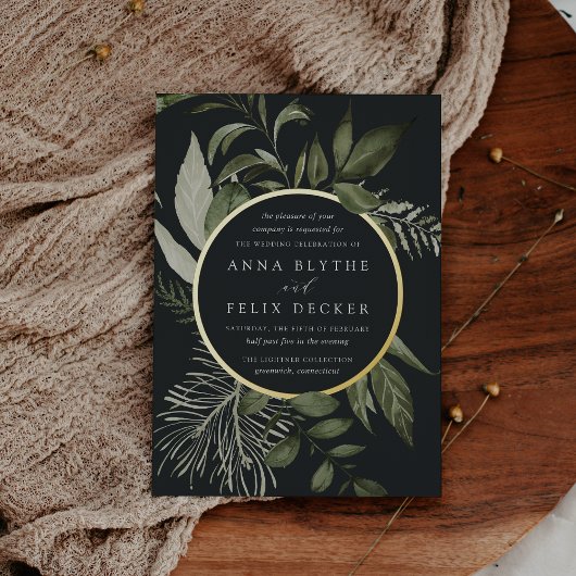 Winter Meadow Green Botanical Wedding Folie Uitnodiging