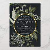 Winter Meadow Green Botanical Wedding Folie Uitnodiging (Voorkant)