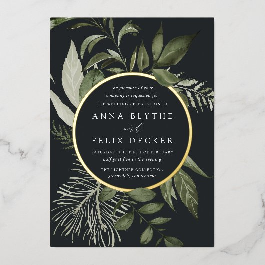 Winter Meadow Green Botanical Wedding Folie Uitnodiging (Voorkant)