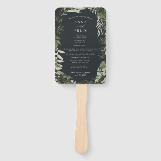 Winter Meadow | Green Botanical Wedding Programme Handwaaier (Voorkant)