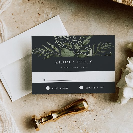 Winter Meadow Green Botanical Wedding RSVP Kaartje