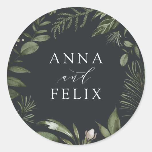 Winter Meadow | Groen botanisch huwelijk Ronde Sticker (Voorkant)