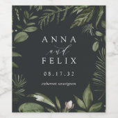 Winter Meadow | Groen botanisch huwelijk Wijn Etiket (Enkel label)