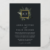Winter Meadow Monogram | Botanisch huwelijk Folie Uitnodiging (Voorkant)
