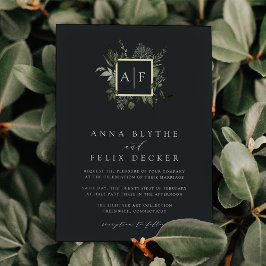 Winter Meadow Monogram | Botanisch huwelijk Folie Uitnodiging