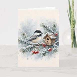 Winter Mees Cadeau Aquarel Besneeuwd Vogelhuis B Kaart