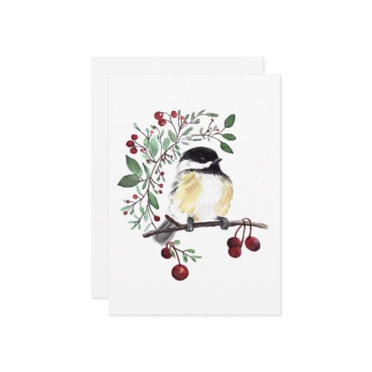 Winter Mees Vogel Bessen Feestdagenkaart (Voorkant / Achterkant in situ)