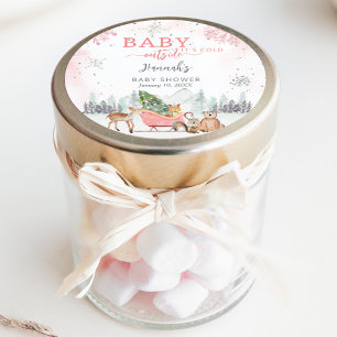 Winter Meisje Baby Het is koud buiten douche gunst Ronde Sticker