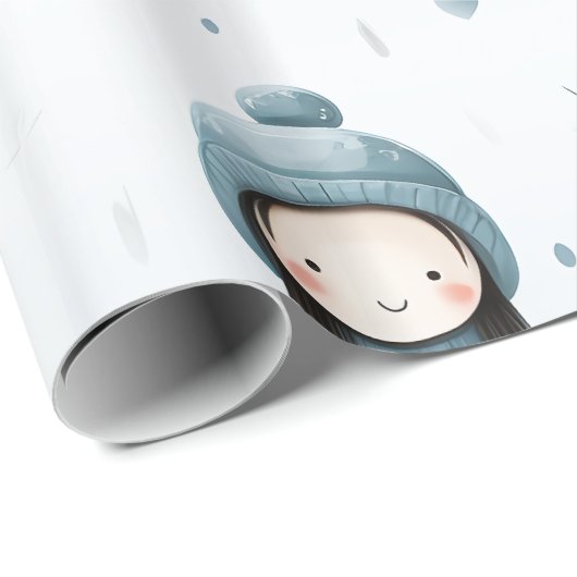 Winter Meisje Bomen en Vogels Cadeaupapier (Rol Hoek)