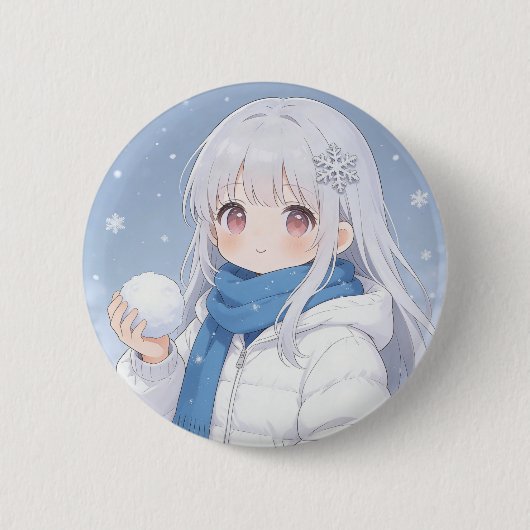 Winter Meisje Knop Ronde Button 5,7 Cm (Voorkant)