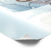 Winter Meisje met Vogel in Blauwe Bloemen Jas Perfect Poster (Hoek)