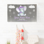 Winter Meisje Olifant Achtergrond Paarse Sneeuwvlo Spandoek (Insitu)