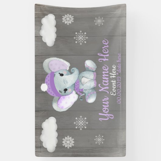 Winter Meisje Olifant Achtergrond Paarse Sneeuwvlo Spandoek (Verticaal)
