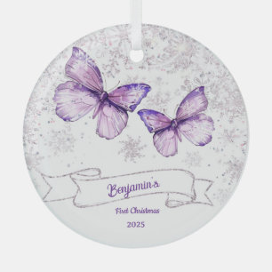 Winter Meisje Vlinder Eerste verjaardag Glas Ornament